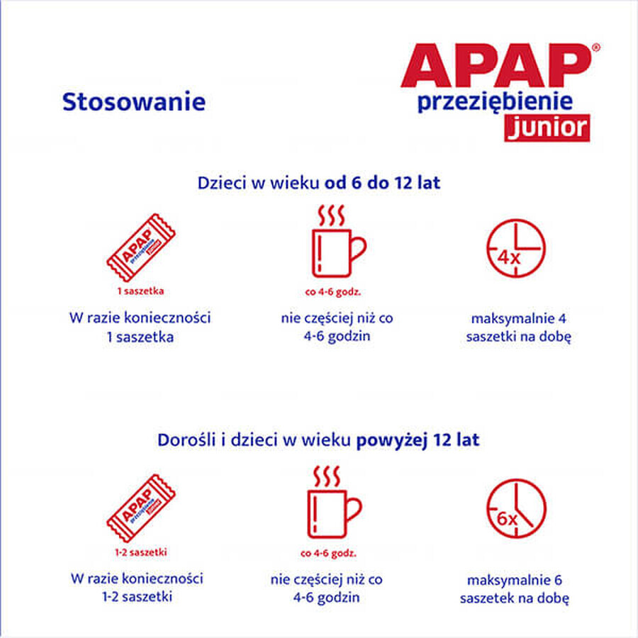 Apap Przeziębienie Junior 300 mg + 20 mg + 5 mg, Pulver zum Einnehmen, 6 Beutel