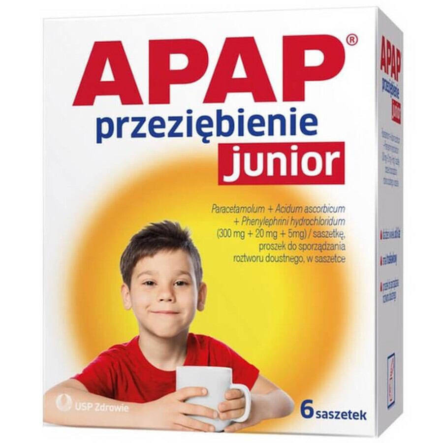 Apap Przeziębienie Junior 300 mg + 20 mg + 5 mg, Pulver zum Einnehmen, 6 Beutel