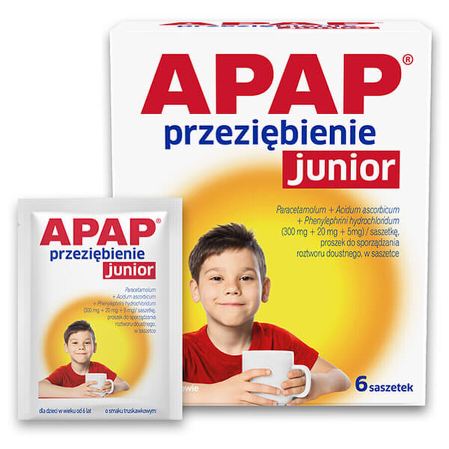 Apap Przeziębienie Junior 300 mg + 20 mg + 5 mg, Pulver zum Einnehmen, 6 Beutel