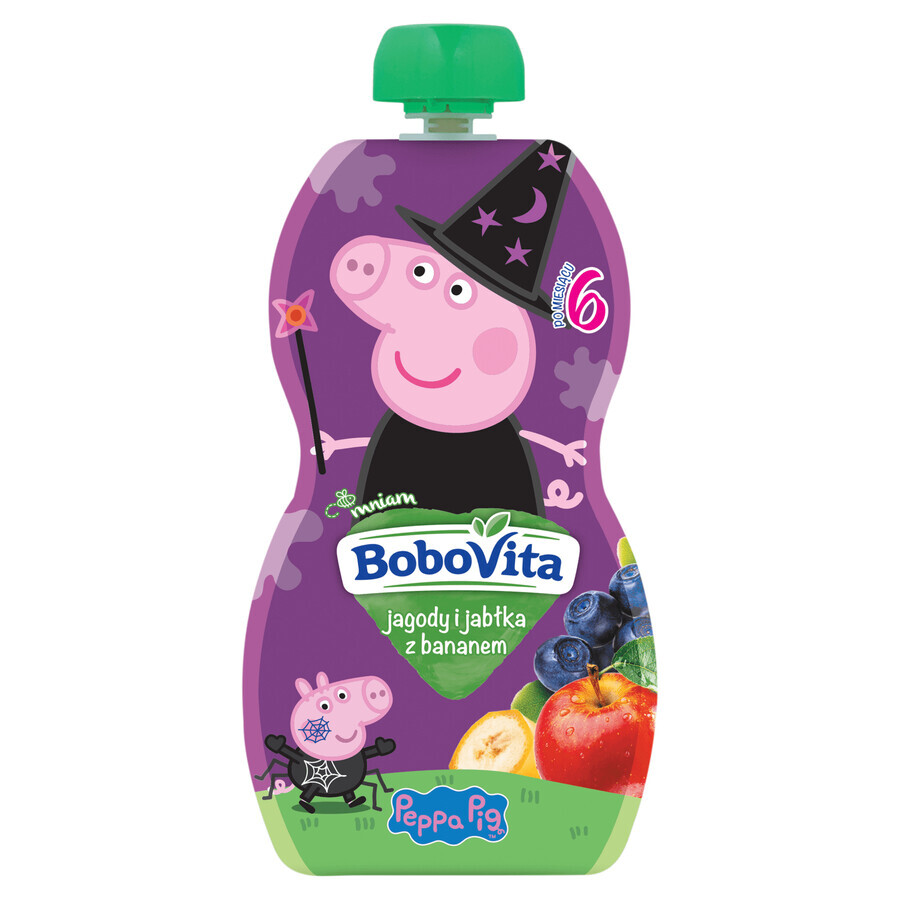 BoboVita Peppa Pig Mousse in der Tube, Blaubeeren und Äpfel mit Banane, nach 6 Monaten, 100 g