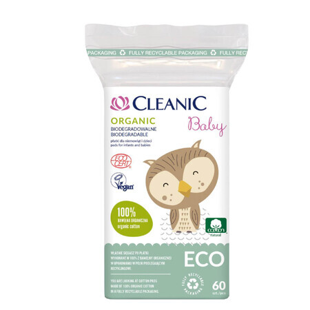 Cleanic Eco Baby Bio, Wattepads für Säuglinge und Kinder, 60 Stück