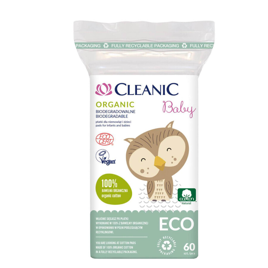 Cleanic Eco Baby Bio, Wattepads für Säuglinge und Kinder, 60 Stück