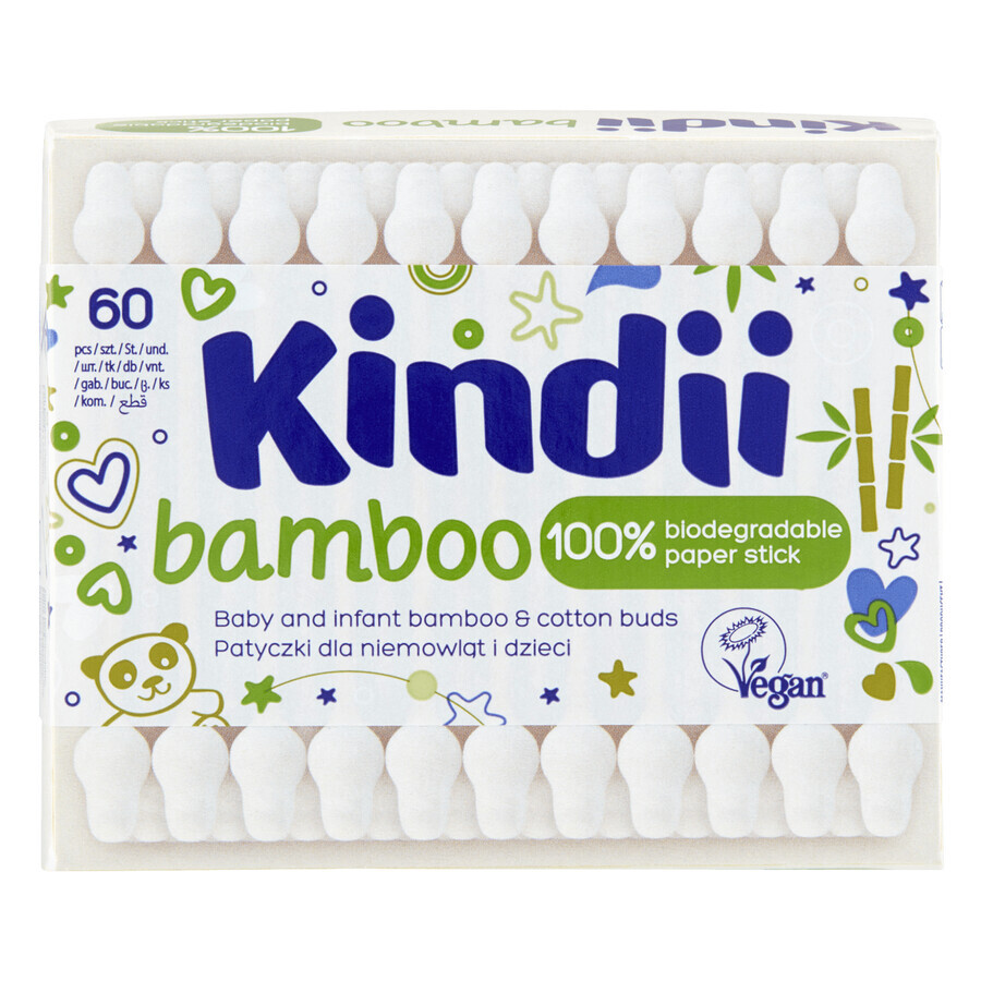 Cleanic Kindii Bamboo, Wattestäbchen für Babys und Kinder, 60 Stück