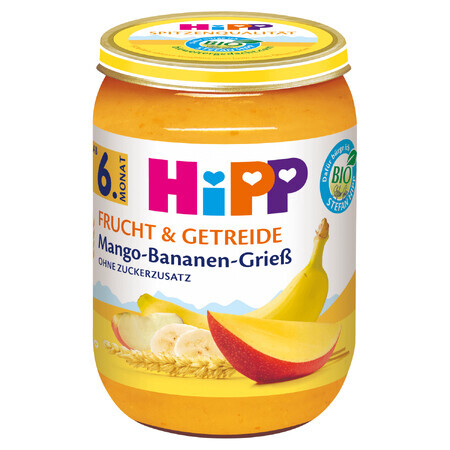 HiPP Obst und Getreide Bio, Mango mit Banane und Grieß, ab 6 Monaten, 190 g