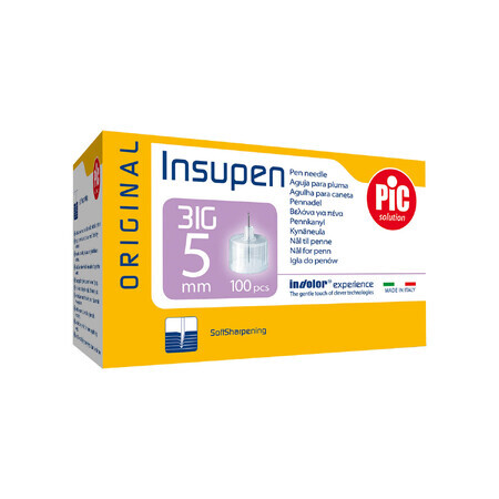 Pic Solution Insupen, Insulin-Pen-Nadeln, 31G (0,25 mm) x 5 mm, 100 Stück