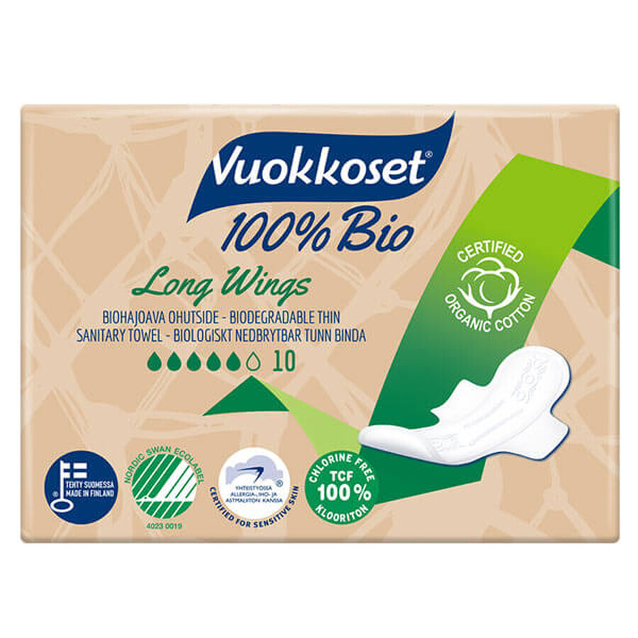 Vuokkoset, Nachttücher aus Bio-Baumwolle, 100% Bio, Long Wings, 10 Stück