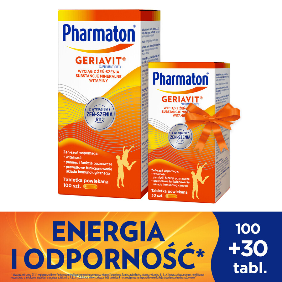 Pharmaton Geriavit set, 100 filmomhulde tabletten + 30 tabletten als geschenk