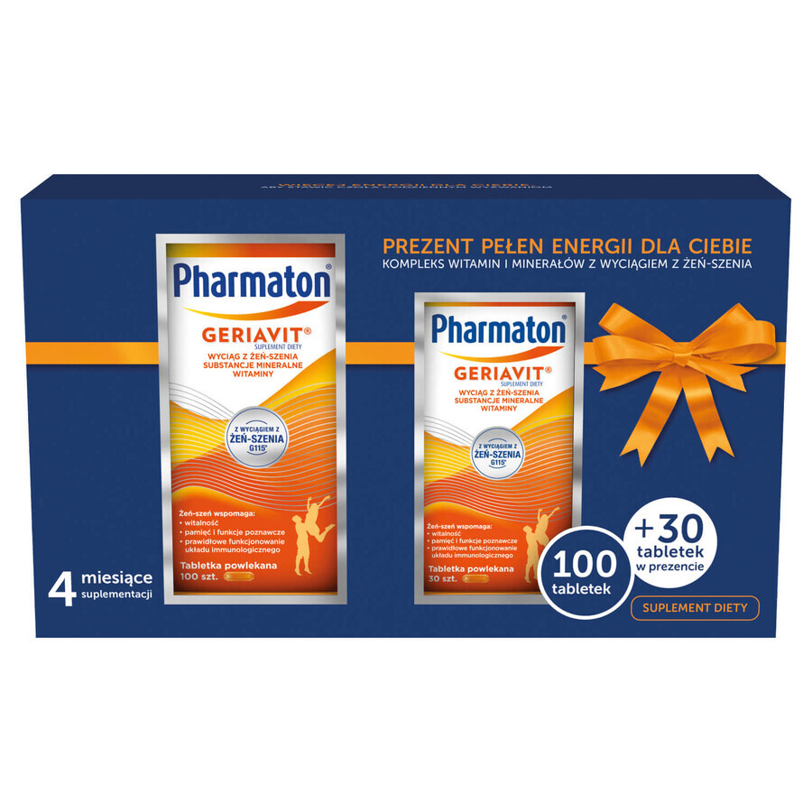 Pharmaton Geriavit set, 100 filmomhulde tabletten + 30 tabletten als geschenk