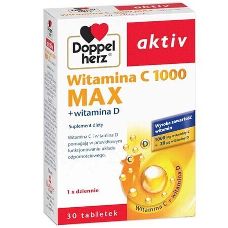 Doppelherz Aktiv Vitamina C 1000 Max + vitamina D, 30 comprimidos