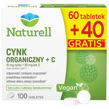 Naturell Bio-Zink + C, 60 Tabletten + 40 Tabletten gratis