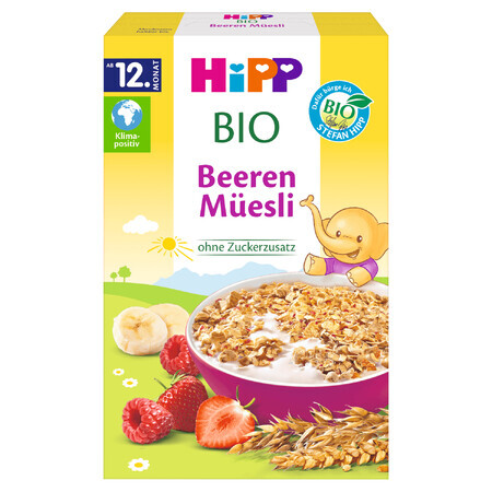 HIPP Bio-Mehrkornmüsli, Erdbeeren und Himbeeren, ohne Zuckerzusatz, ab 12 Monaten, 200 g