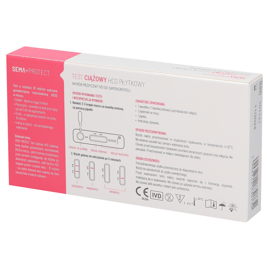 SEMA Protect, Thrombozyten-hCG-Schwangerschaftstest, super sensitiv 10 mlU/ml, 1 Stück