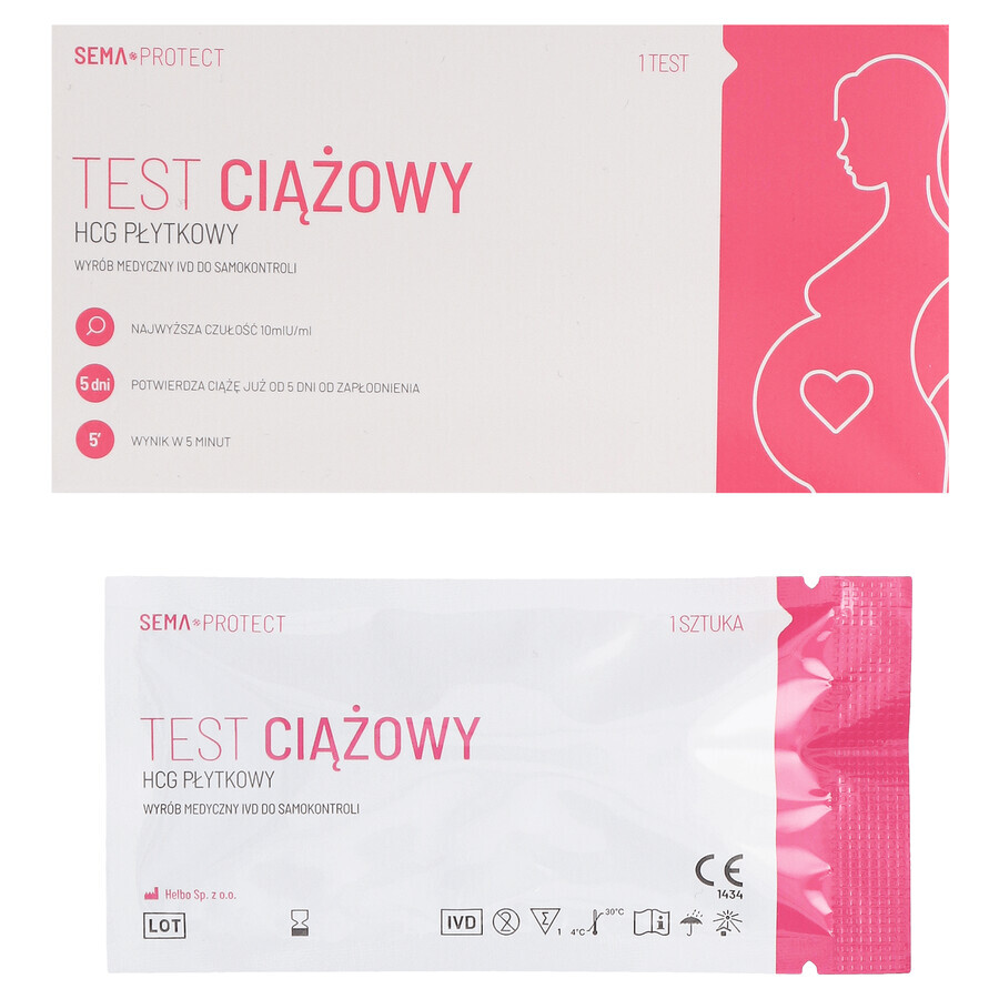 SEMA Protect, Thrombozyten-hCG-Schwangerschaftstest, super sensitiv 10 mlU/ml, 1 Stück