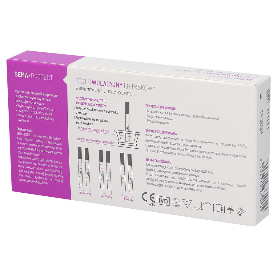 SEMA Protect, LH-Ovulationsstreifentest, empfindlich 25 mIU/ml, 5 Einheiten