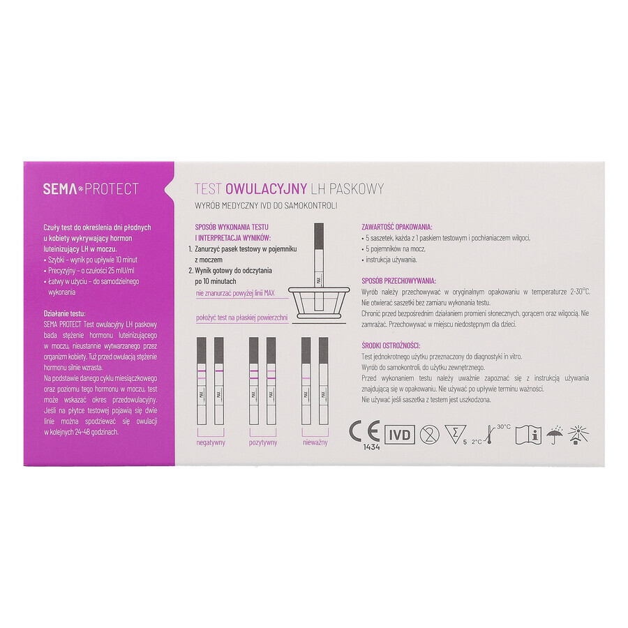 SEMA Protect, LH-Ovulationsstreifentest, empfindlich 25 mIU/ml, 5 Einheiten