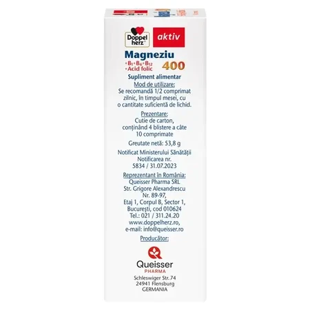 Magnesium 400 mg+ Vit. B1+B6+B12+ Folic acid, 30+10 tablets, Doppelherz