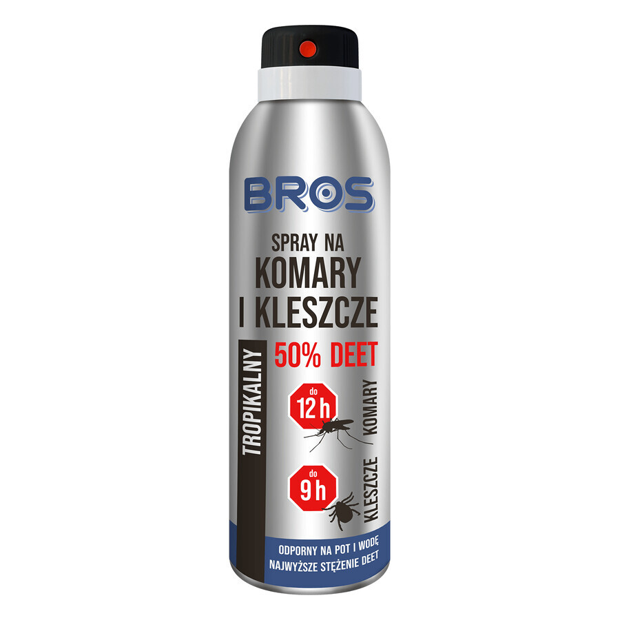 Bros, spray per zanzare e zecche, DEET 50%, 180 ml