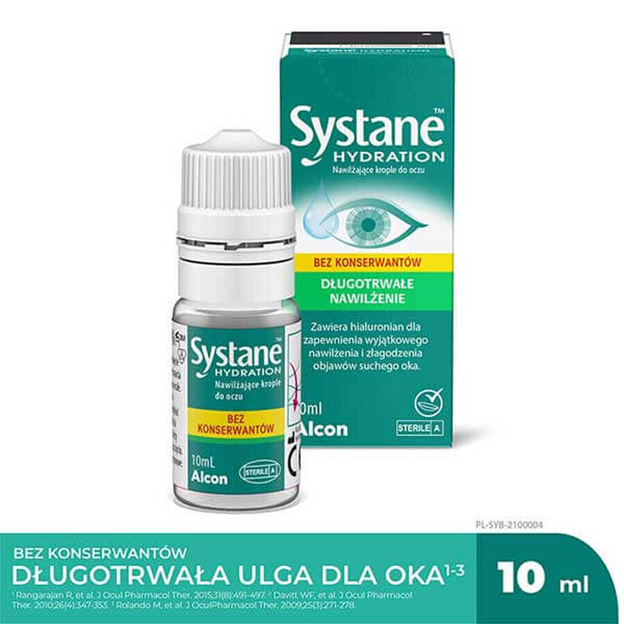 Systane Hydration, feuchtigkeitsspendende Augentropfen, konservierungsmittelfrei, 10 ml