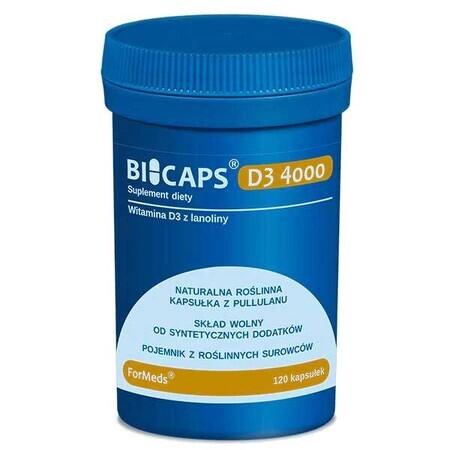 ForMeds Bicaps D3 4000, vitamine D3 à base de lanoline, 120 gélules