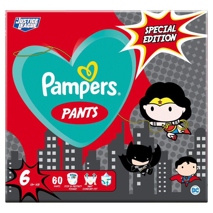 Pampers Pants, Windeln, Justice League, Größe 6, 15+ kg, 60 Stück