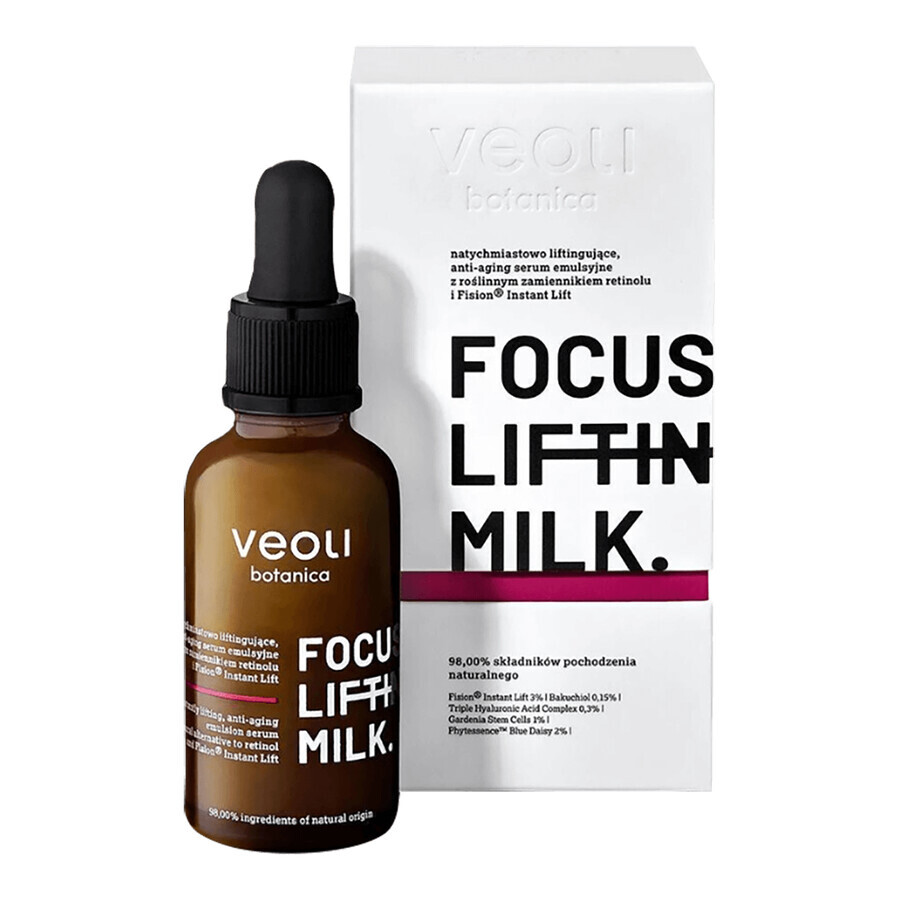 Veoli Botanica Focus Lifting Milk, liftend emulsieserum, anti-aging, met bacchiole en Fision Instant Lift , 30 ml