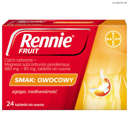 Rennie Fruit 680 mg + 80 mg, Fruchtgeschmack, 24 Lutschtabletten