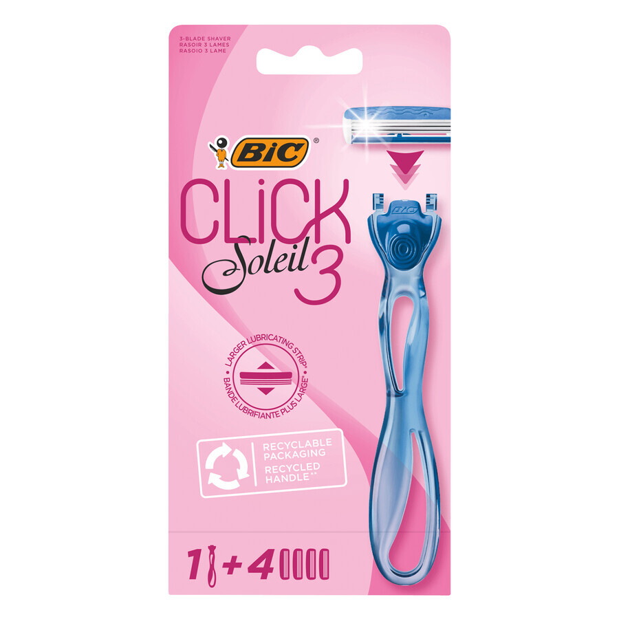 BIC Soleil Click 3, Damenrasierer, Griff + 4 Minen