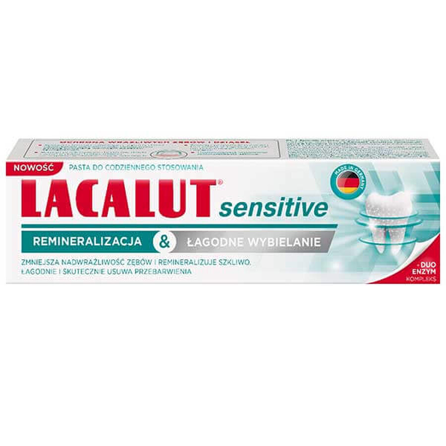 Lacalut Sensitive, Zahnpasta, remineralisierender Zahnschmelz und sanfte Aufhellung, 75 ml