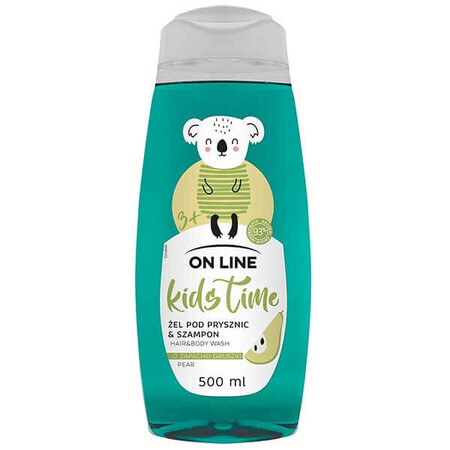 On Line Kids Time, gel doccia e shampoo 2 in 1 al profumo di pera, oltre 3 anni, 500 ml