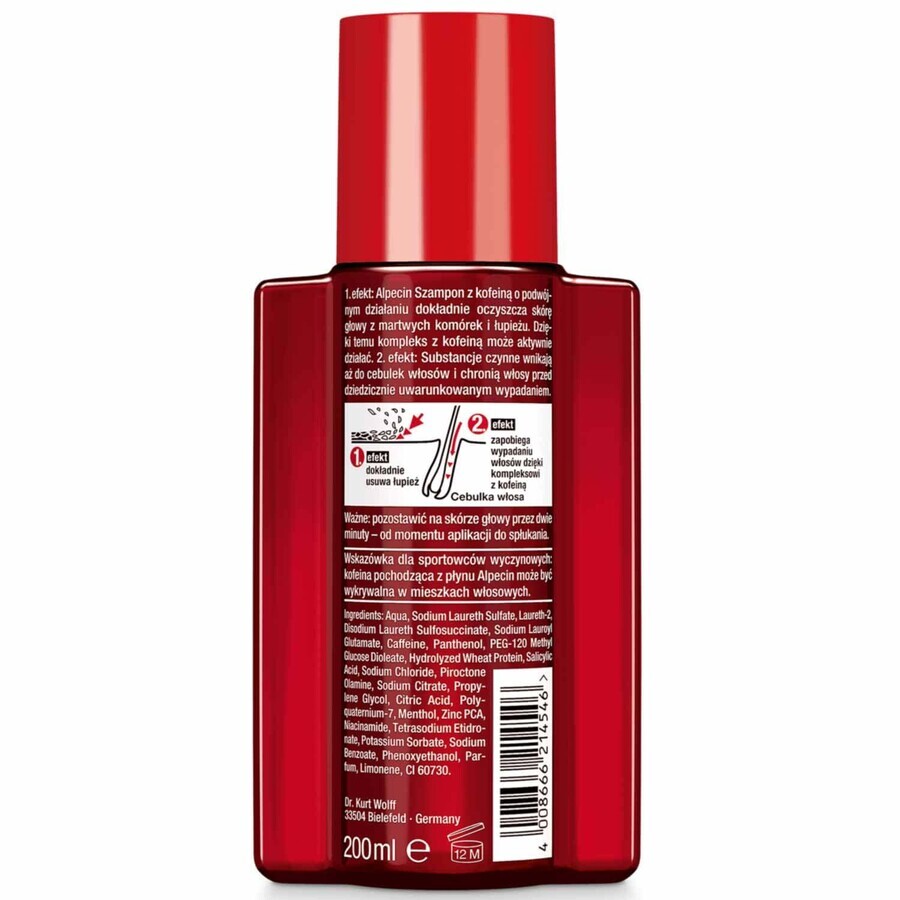 Alpecin Double Efect, Shampoo mit Koffein gegen Haarausfall und gegen Schuppen, 200 ml