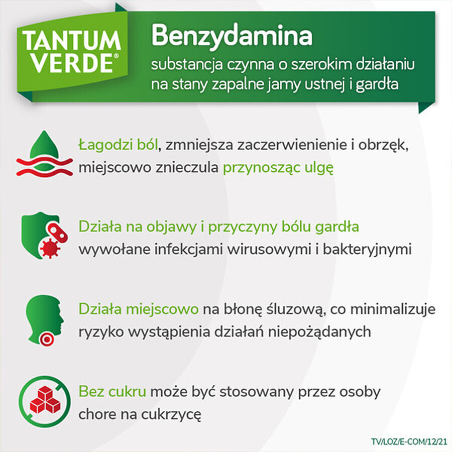 Tantum Verde 3 mg, Eukalyptus-Geschmack, 20 harte Lutschtabletten