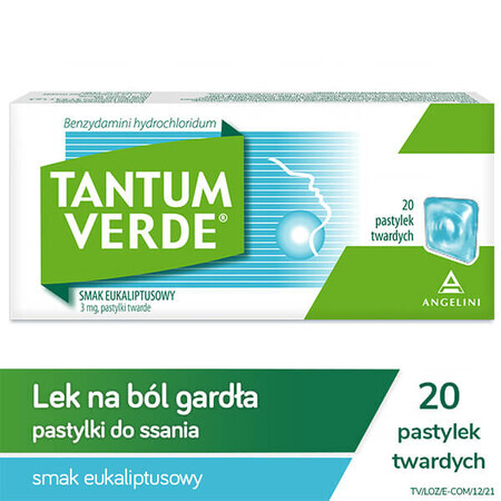 Tantum Verde 3 mg, Eukalyptus-Geschmack, 20 harte Lutschtabletten