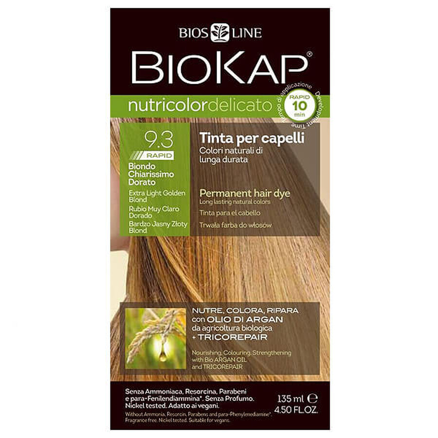 Biokap Nutricolor Delicato Rapid, haarkleur, 9.3 zeer licht goudblond, 135 ml