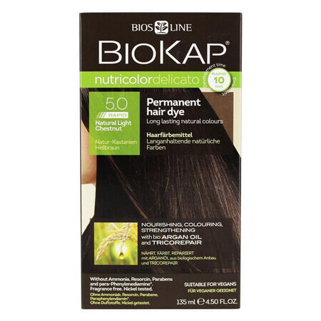 Biokap Nutricolor Delicato Rapid, coloration, 5.0 châtain clair naturel, 135 ml