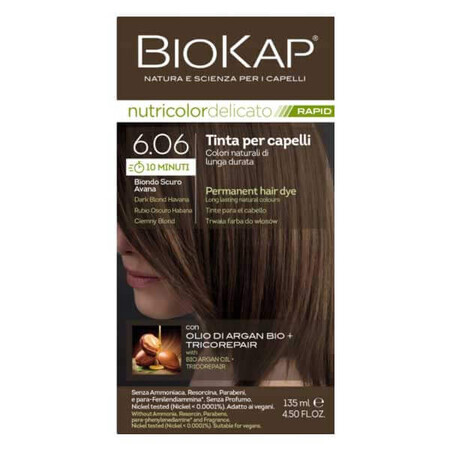 Biokap Nutricolor Delicato Rapid, colore per capelli, 6.06 biondo scuro, 135 ml