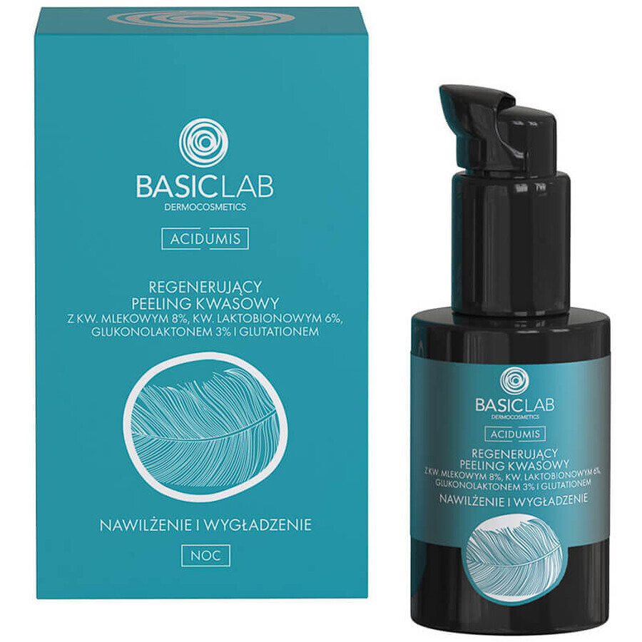 BasicLab Acidumis, peeling acide régénérant de nuit, hydratation et lissage, 30 ml