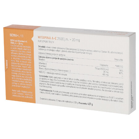 SEMA Lab Vitamin A+E 2500 IU + 20 mg, 30 Weichkapseln