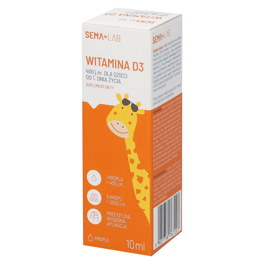 SEMA Lab Vitamin D3 400 IU für Kinder ab Tag 1, Tropfen, 10 ml