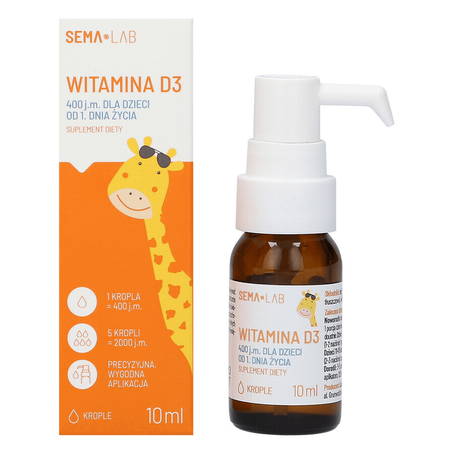 SEMA Lab Vitamin D3 400 IU für Kinder ab Tag 1, Tropfen, 10 ml