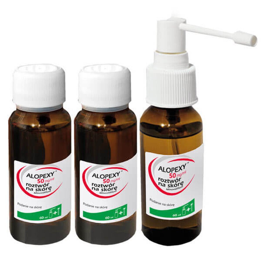 Alopexy 5% (50 mg/ml) solution for cutaneous application, 3 x 60 ml