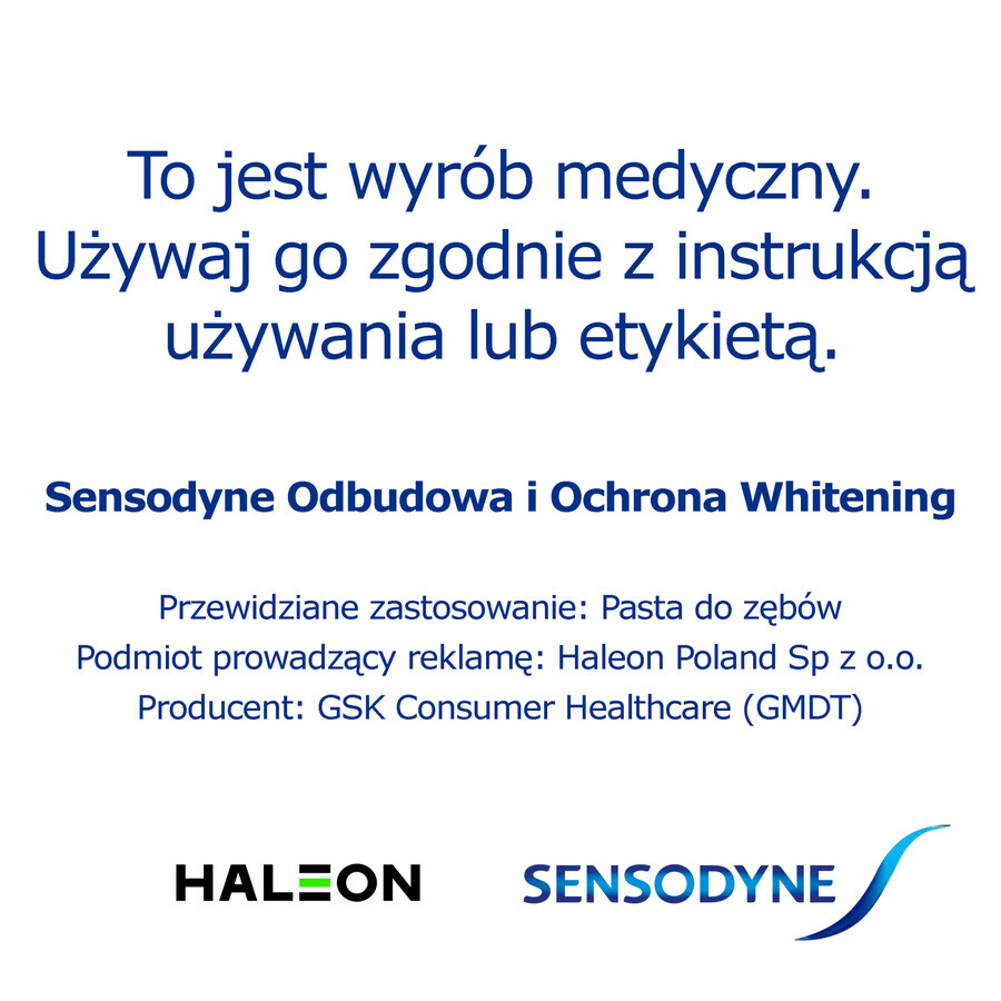 Sensodyne Restoration and Protection Whitening, aufhellende Zahnpasta für überempfindliche Zähne, 75 ml