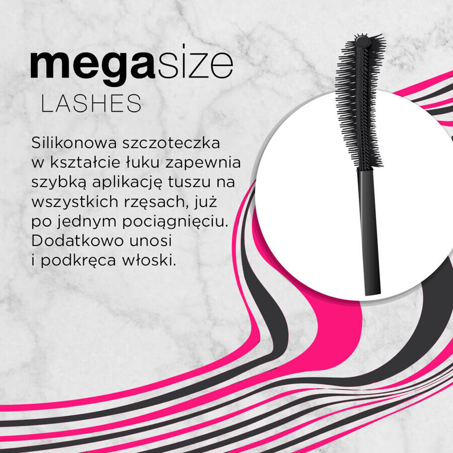 Eveline Cosmetics Mega Size Lashes, verlängernde und verdichtende Wimperntusche, schwarz, 10 ml