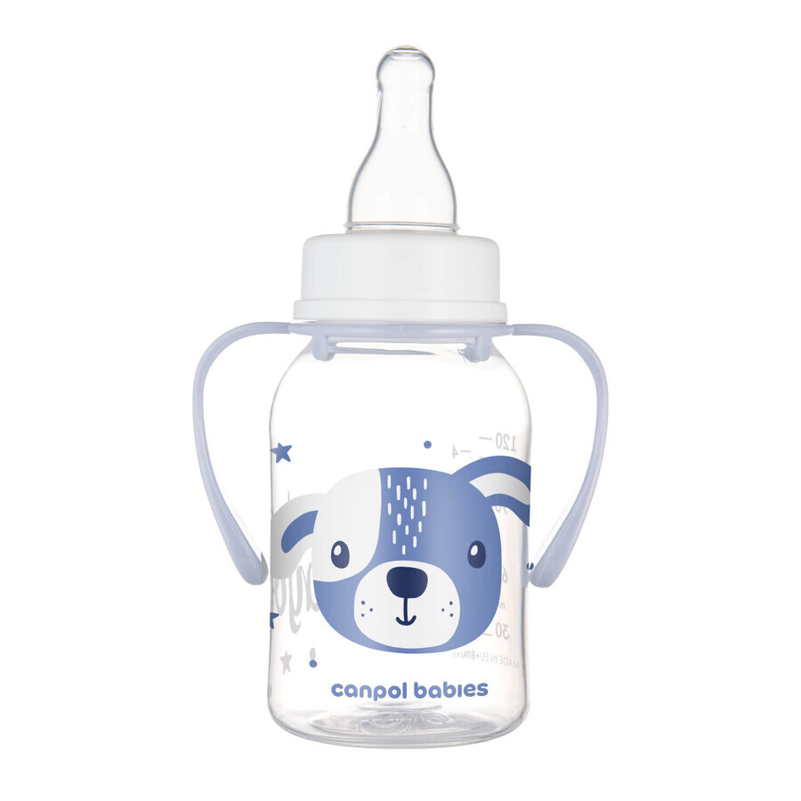 Canpol Babies, smalle fles met handvat, Schattige diertjes, 11/823, blauw, vanaf 3 maanden, 120 ml