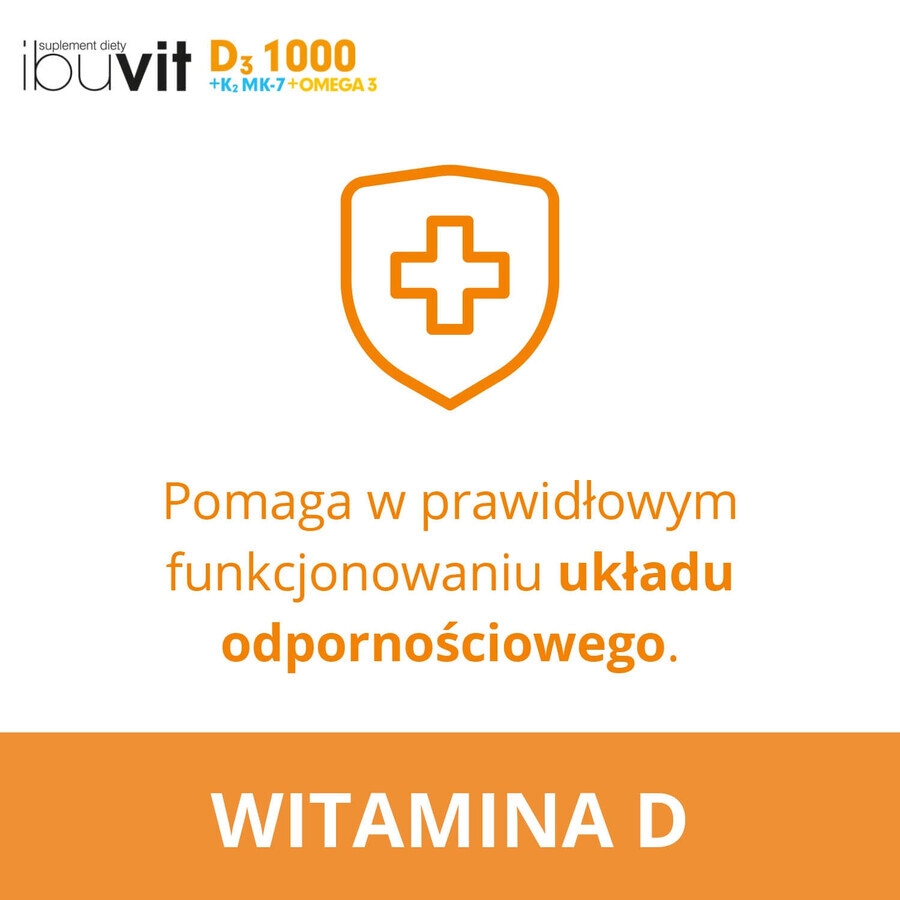 Ibuvit D3 1000 + K2 MK-7 Omega 3, für Kinder ab 6 Jahren, Jugendliche und Erwachsene, 30 Kapseln ZERSTÖRTE VERPACKUNG