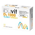 Ibuvit D3 1000 + K2 MK-7 Omega 3, für Kinder ab 6 Jahren, Jugendliche und Erwachsene, 30 Kapseln ZERSTÖRTE VERPACKUNG