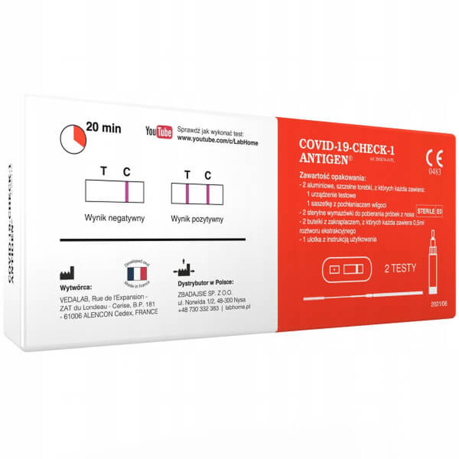 LabHome, COVID-19-Check-1 Antigen, diagnostischer Test zum Nachweis des SARS-CoV-2-Virus, 2 Einheiten