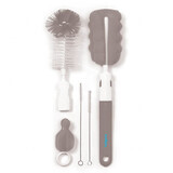 BabyOno Bottle and Nipple Brush Set with Interchangeable Handle with Mini Sponge, Gray, 1 Set