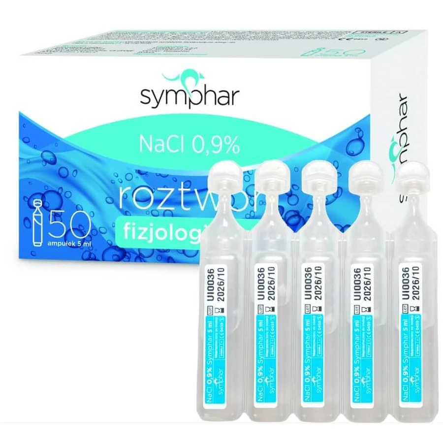 Symphar physiological NaCl solution 0.9%, 50 vials x 5 ml, Laboratoire Unither