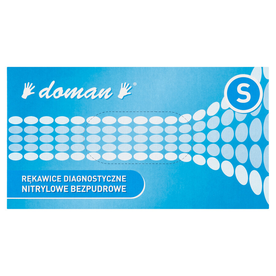 Doman, guantes de nitrilo, no esterilizados, sin polvo, azules, talla S, 100 unidades