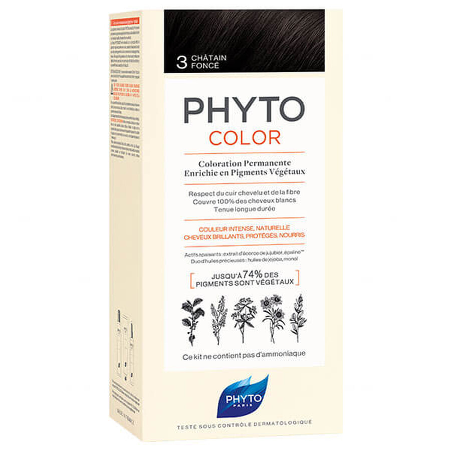 Phyto Color, Haarfärbemittel, 3 dunkle Kastanie, 50 ml